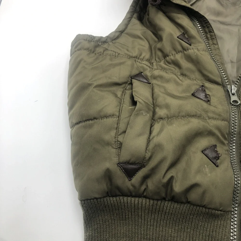 Lola Womens Puffer Vest Hoodie‎ Zipper Front Moss Green Size Small Polyester
